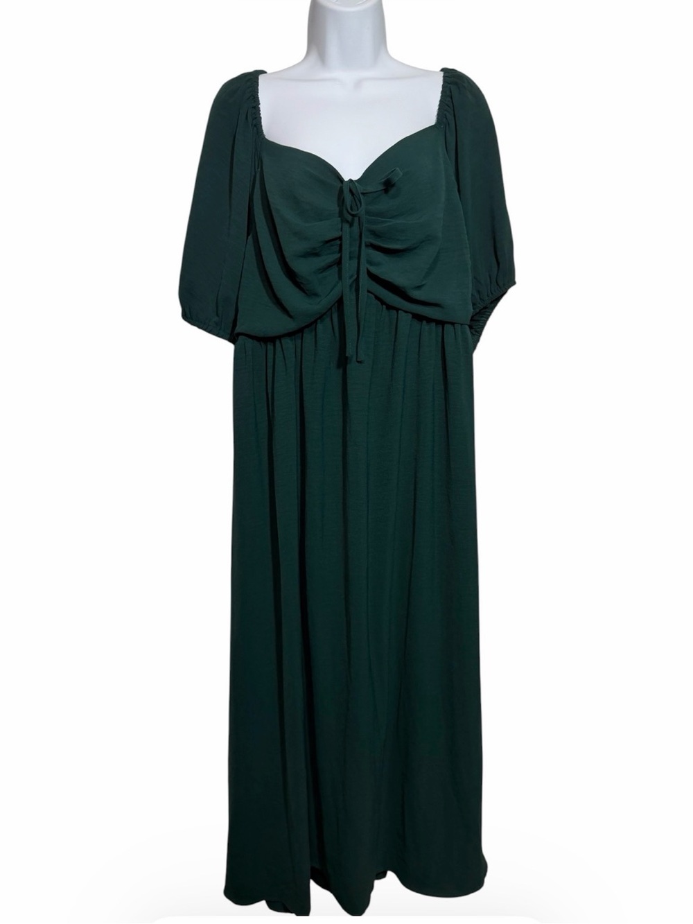 Dark Green Plus Size Midi Dress Ruched Size 4X Formal Autumn Wedding Guest Hoco